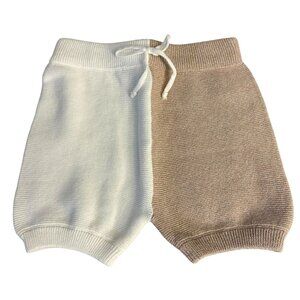Luna + Luca Organic Cotton Toddler Knit Shorts Beige & White 2-3Y NWT